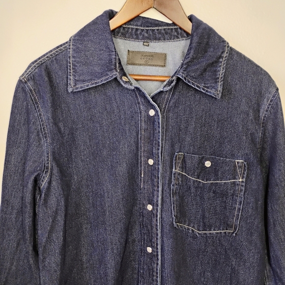 Blank NYC Shotcaller Shirt Womens XS Dark Denim Pearl Snap Button Western Street - Picture 3 of 13